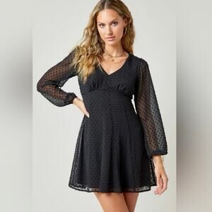 Blue Rain by Francesca's Black baby doll mini dress SMALL Becca Swiss Dot heart